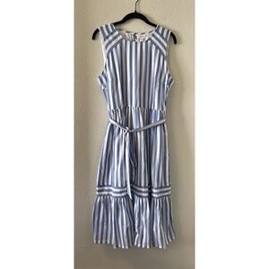J.Crew Women's Midi Dress Size 8 Striped Blue White Sleeveless Preppy Classic